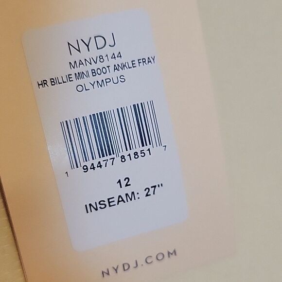 $129 NEW NYDJ 12 BILLIE MINI BOOT CUT ANKLE FRAY OLYMPUS JEANS NORDSTROM 27" NWT - Picture 6 of 6